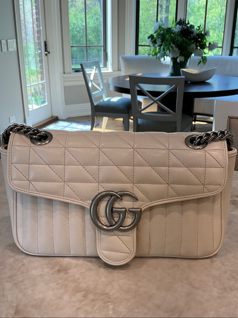 Gucci Quilted Marmont Shoulder/Crossbody Bag in Light Cream Leather